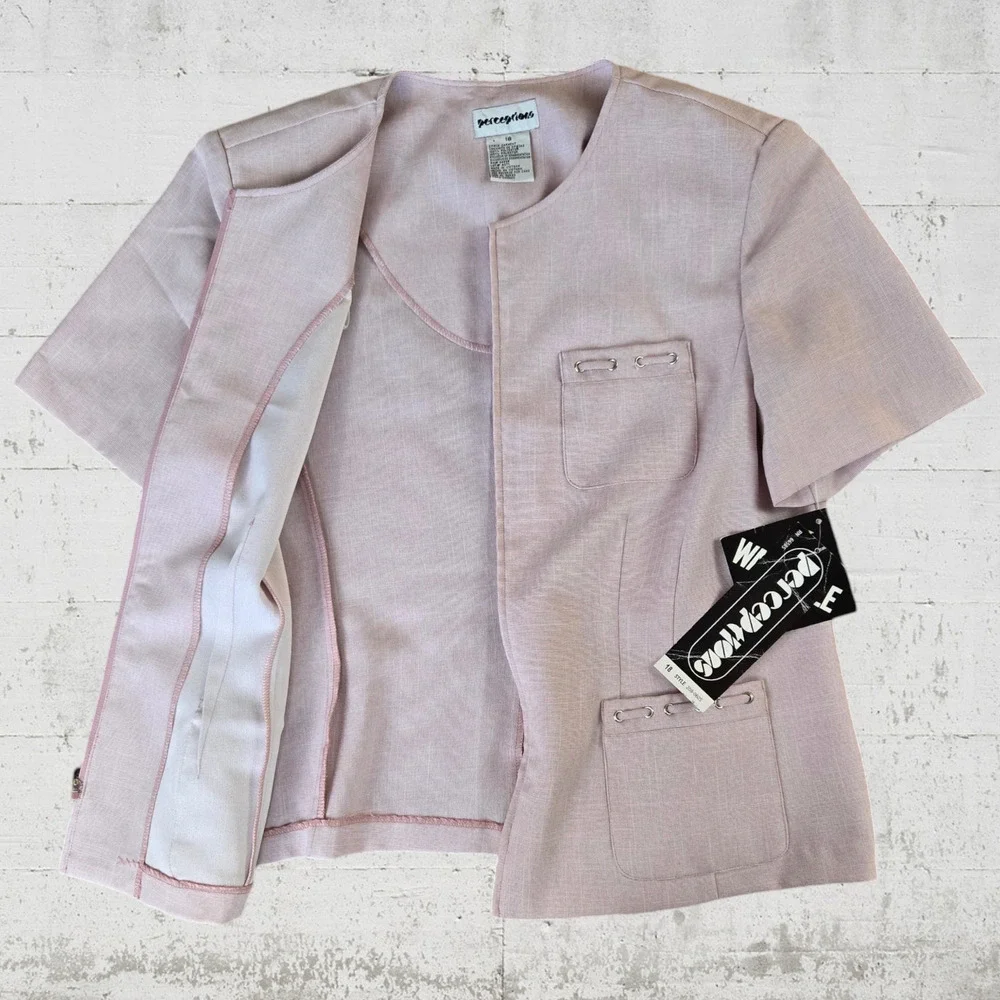 Vintage 90s Light Pink Pantsuit Short Sleeve Blazer Trousers Size Large 12/14